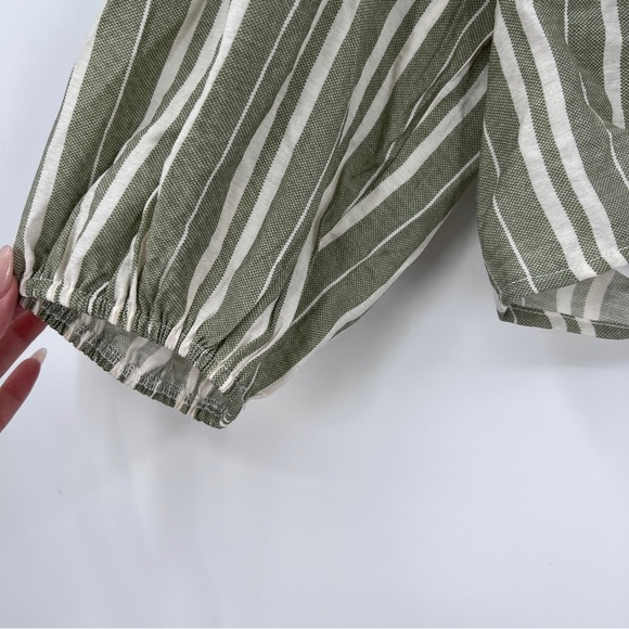 BCBGENERATION MAGDA TIE-FRONT STRIPED CROP TOP OLIVE/IVORY STRIPPED SIZE SMALL - Picture 6 of 11